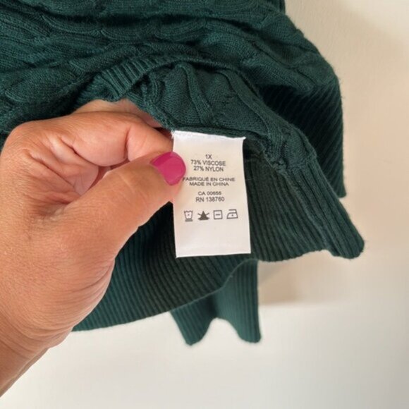 Addition Elle Women Forest Green Knit One Bare Shoulder Sweater Plus Size 1X - Picture 6 of 11